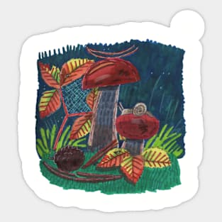 Mushrooms in Autumn Forest Sticker